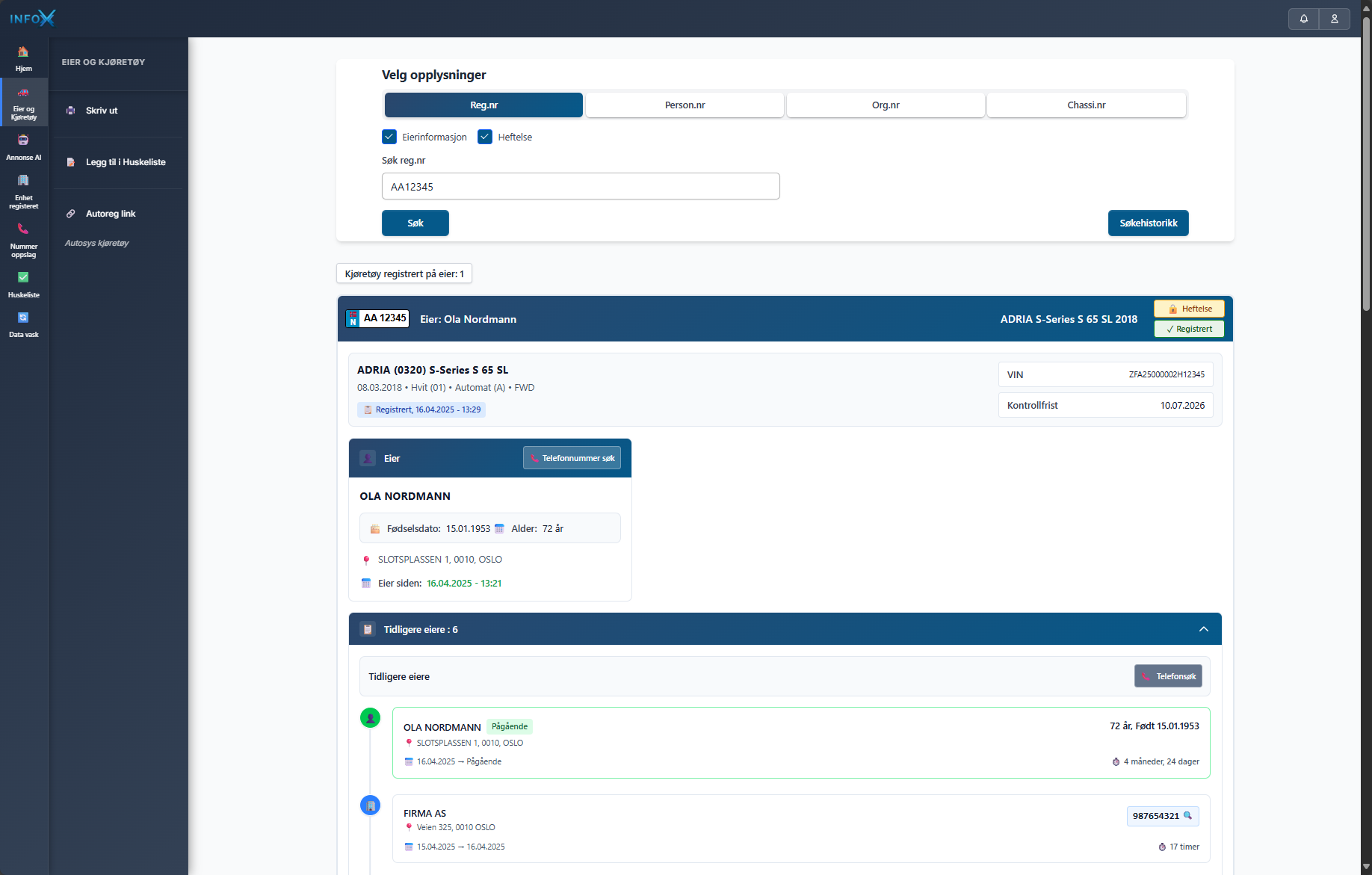 Kjøretøyinformasjon Dashboard